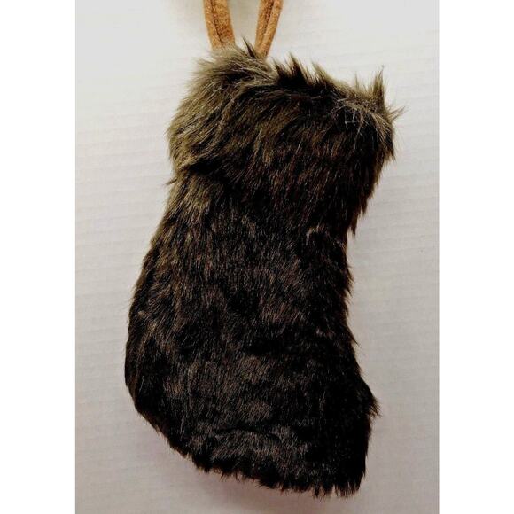 New Dark Brown Fur Miniature 8.5" Christmas Stocking by Into the Woods - Picture 2 of 3